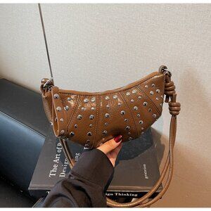 Statement Studded Crescent Handbag